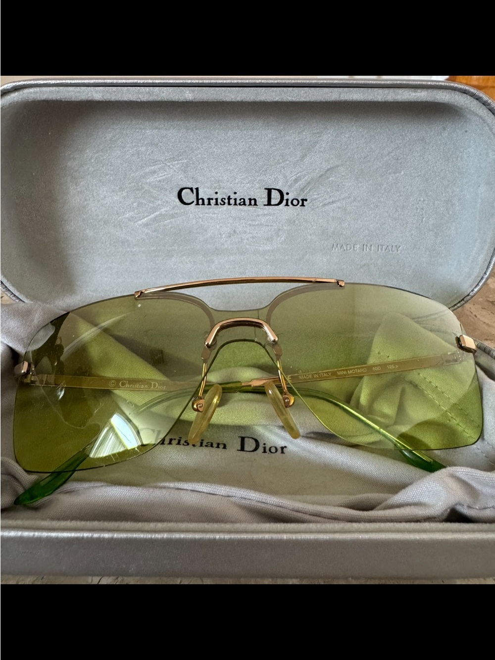 Dior Vintage Mini Motard Collection Green Lens Sunglasses with Gold